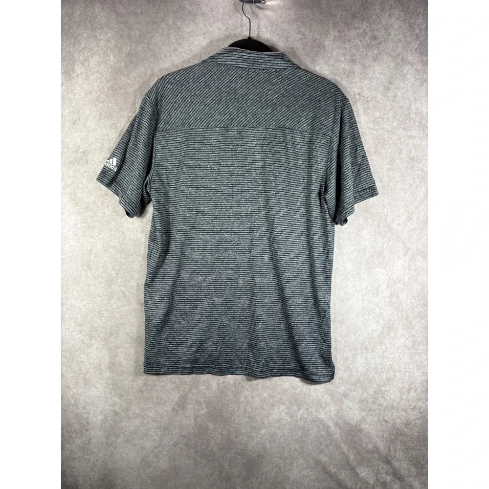 Adidas Polo Shirt Men Medium Gray Golf Striped Short Sleeve Performance Athletic
